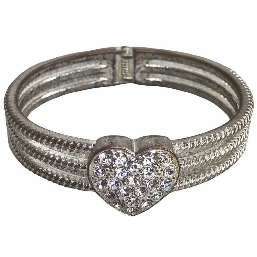Vintage Rhinestone Heart Clamper Bracelet